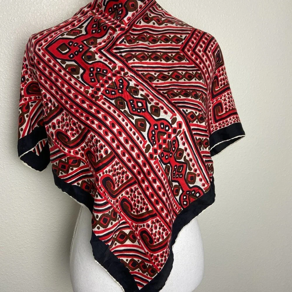 Vintage Square Scarf Abstraction Black Red